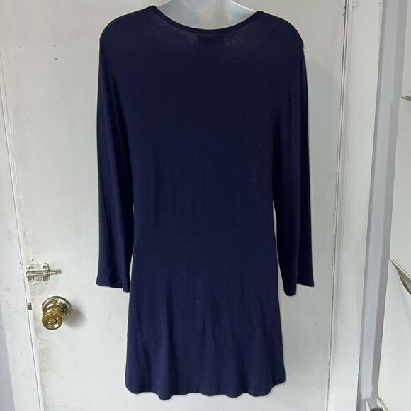 CAITE Navy Blue Lightweight 3/4 Sleeve Embroidered V Neck Tunic Top-S - Picture 4 of 9